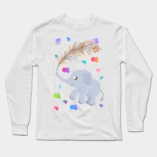 Adorable kawaii baby elephant and feather watercolour Long Sleeve T-Shirt